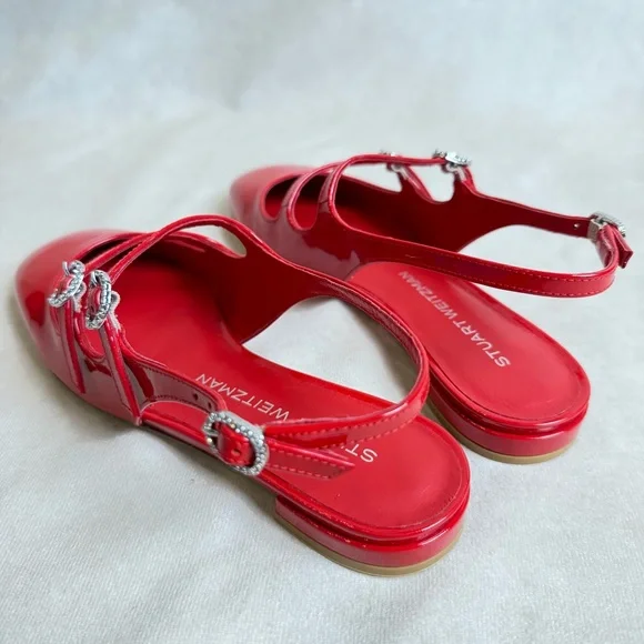 Stuart Weitzman Claris Mary Jane Slingback Red Patent Cherry  Size 7 / 37.5 - Picture 4 of 15